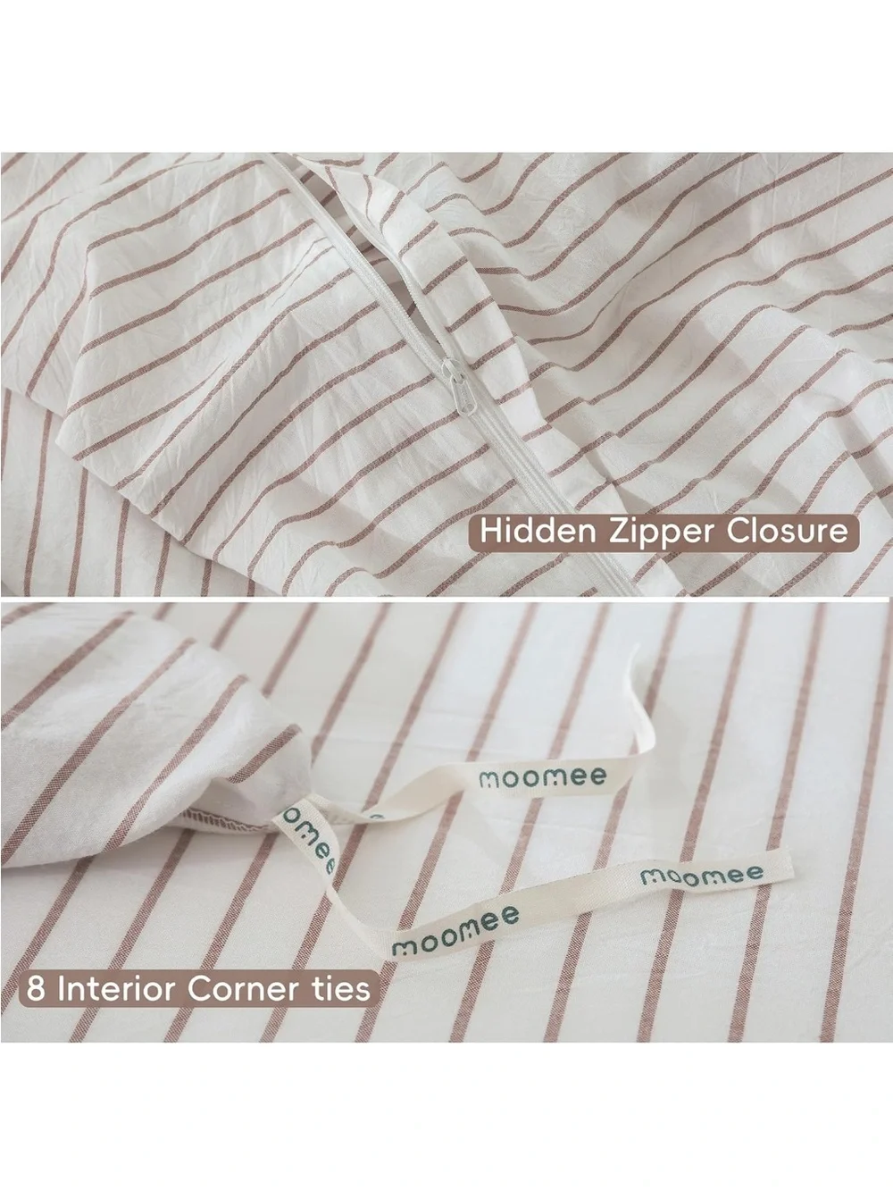 NEW MooMee 100% Washed Cotton Duvet Cover Set. Linen Like Texture. White/Orange